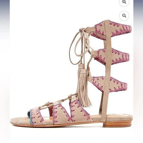 Schutz Willow‎ Light Wood Nude Gladiator Sandals Stitched Tie Up size 10 EUC - Picture 1 of 5